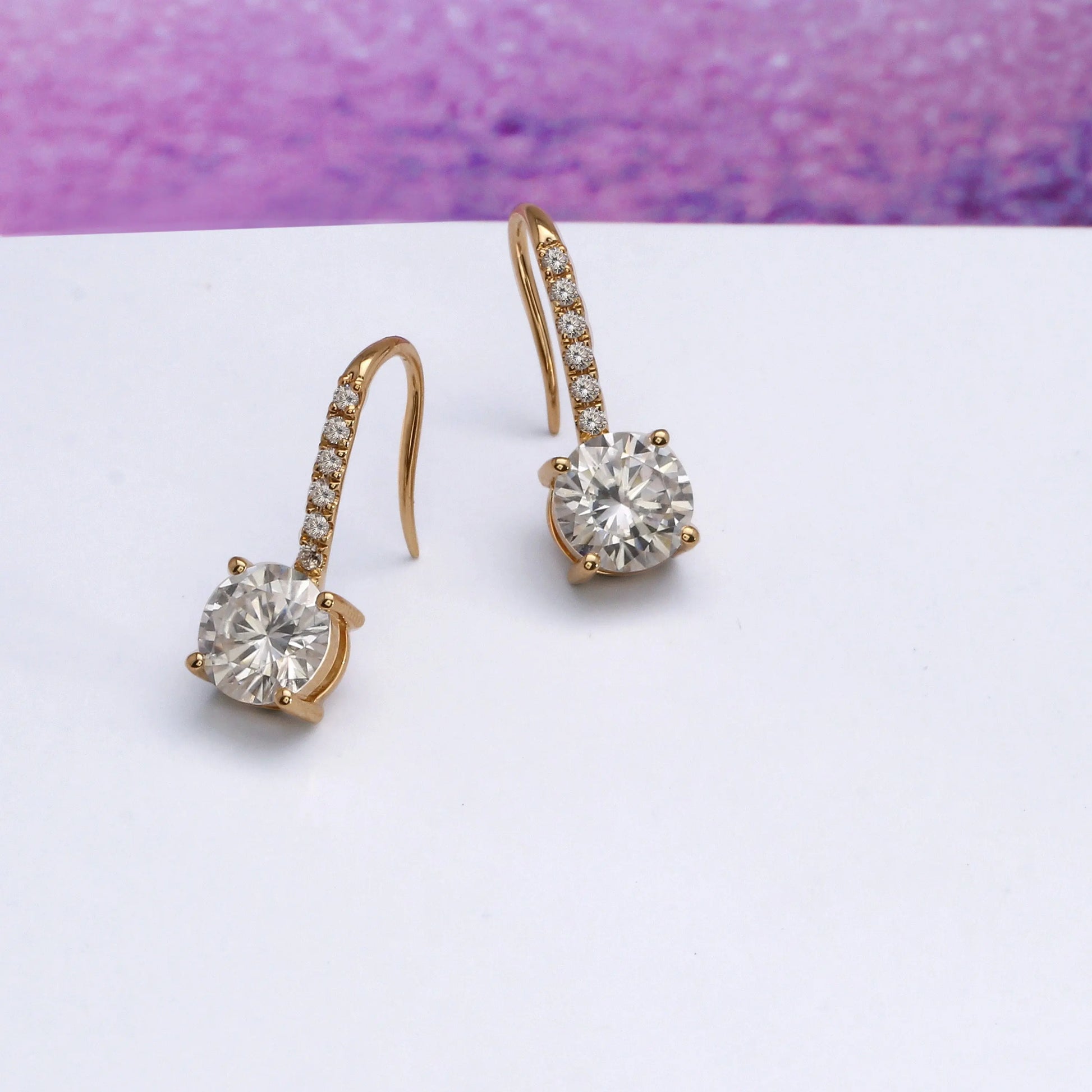 14k Yellow Gold Drop Moissanite Earrings 2.12ctw Moissanite Engagement Rings & Jewelry | Luxus Moissanite | | Fancy Long Earrings