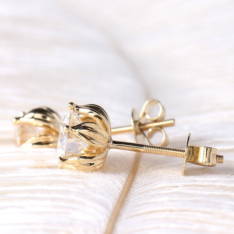 14k Yellow Gold Flower Moissanite Stud Earrings 2ctw Moissanite Engagement Rings & Jewelry | Luxus Moissanite