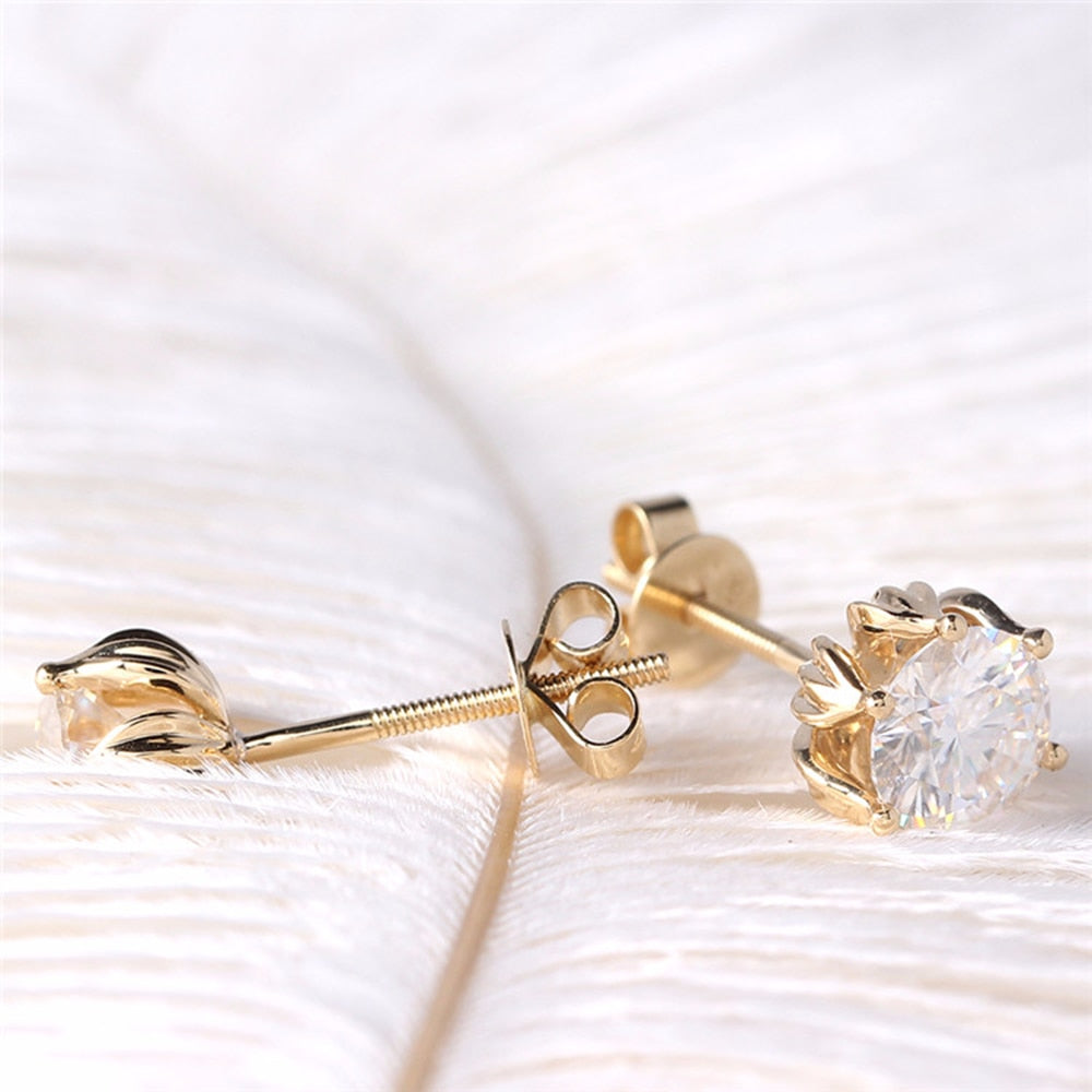 14k Yellow Gold Flower Moissanite Stud Earrings 2ctw Moissanite Engagement Rings & Jewelry | Luxus Moissanite