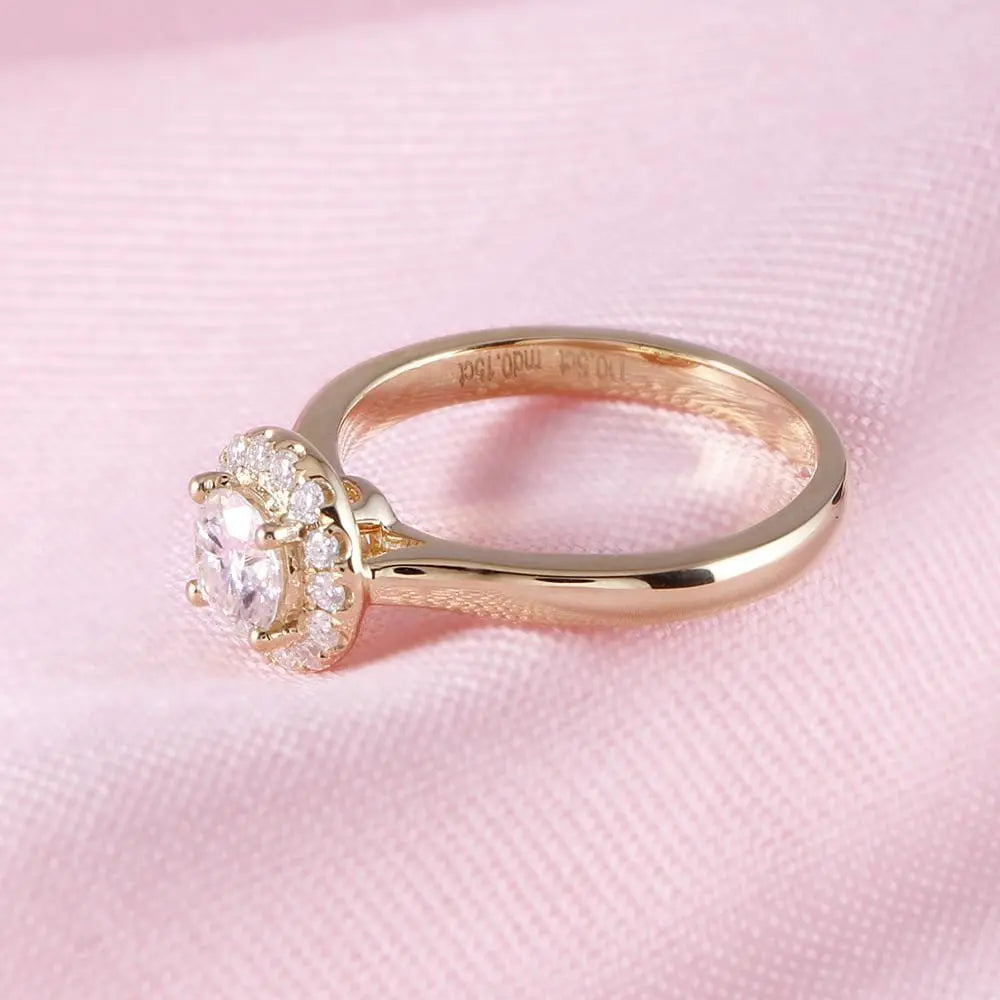 14k Yellow Gold Halo Moissanite Ring 0.5ct Center Stone Moissanite Engagement Rings & Jewelry | Luxus Moissanite | Best Unique Engagement Ring Stores