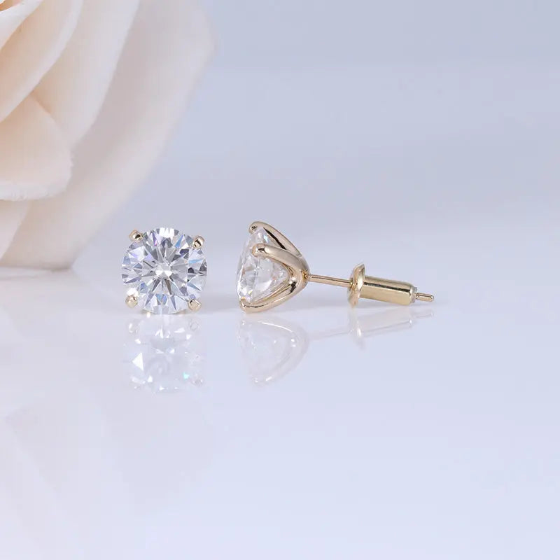 14k Yellow Gold Moissanite Stud Earrings 2ctw Moissanite Engagement Rings & Jewelry | Luxus Moissanite | Stud Earrings Set for Women