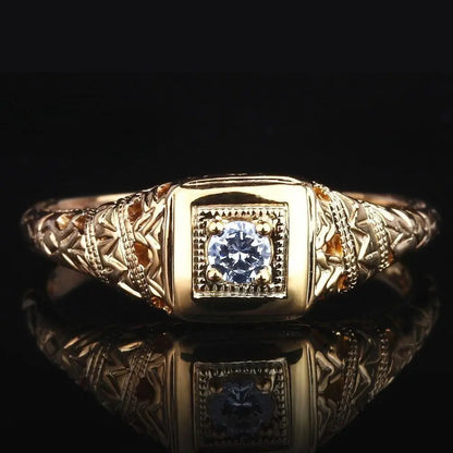 14k Yellow Gold Vintage / Unique Moissanite Ring 0.1ct Moissanite Engagement Rings & Jewelry | Luxus Moissanite | Yellow Gold Moissanite Wedding Band