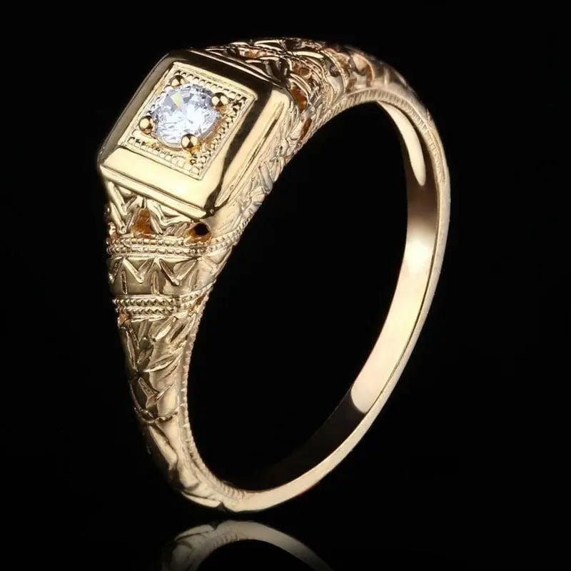 14k Yellow Gold Vintage / Unique Moissanite Ring 0.1ct Moissanite Engagement Rings & Jewelry | Luxus Moissanite | Yellow Gold Moissanite Wedding Band