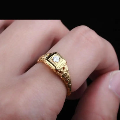 14k Yellow Gold Vintage / Unique Moissanite Ring 0.1ct Moissanite Engagement Rings & Jewelry | Luxus Moissanite | Yellow Gold Moissanite Wedding Band