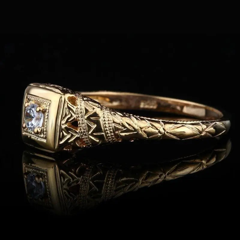 14k Yellow Gold Vintage / Unique Moissanite Ring 0.1ct Moissanite Engagement Rings & Jewelry | Luxus Moissanite | Yellow Gold Moissanite Wedding Band