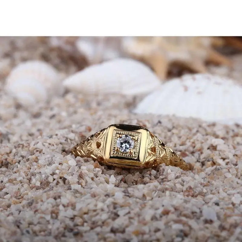 14k Yellow Gold Vintage / Unique Moissanite Ring 0.1ct Moissanite Engagement Rings & Jewelry | Luxus Moissanite | Yellow Gold Moissanite Wedding Band