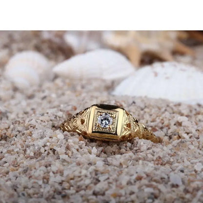 14k Yellow Gold Vintage / Unique Moissanite Ring 0.1ct Moissanite Engagement Rings & Jewelry | Luxus Moissanite | Yellow Gold Moissanite Wedding Band