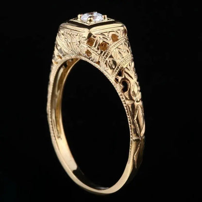 14k Yellow Gold Vintage / Unique Moissanite Ring 0.1ct Moissanite Engagement Rings & Jewelry | Luxus Moissanite| Yellow Gold Moissanite Wedding Band