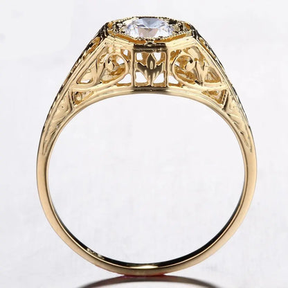 14k Yellow Gold Vintage / Unique Moissanite Ring 0.4ct Moissanite Engagement Rings & Jewelry | Luxus Moissanite | Vintage Bridal Rings Collection