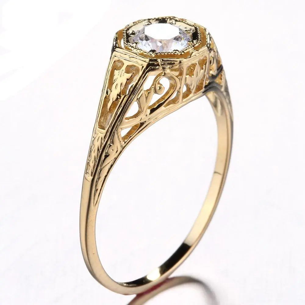 14k Yellow Gold Vintage / Unique Moissanite Ring 0.4ct Moissanite Engagement Rings & Jewelry | Luxus Moissanite | Vintage Bridal Rings Collection