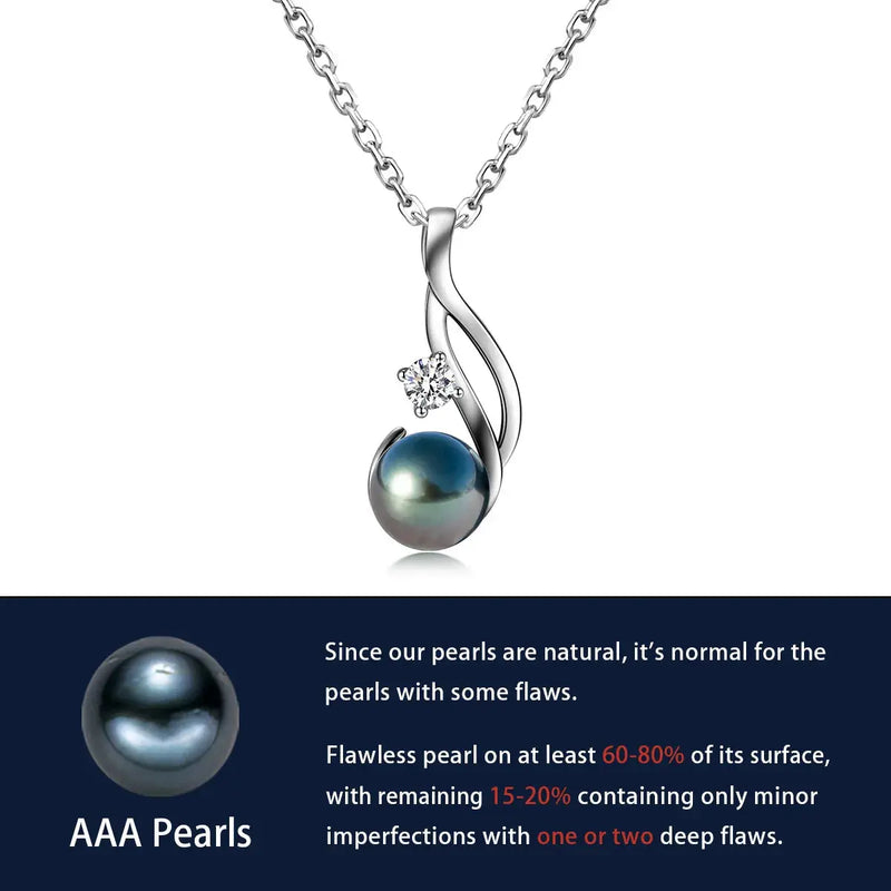 18K WHITE GOLD PLATED SILVER 9-10MM TAHITIAN BLACK PEARL AND 0.3CT MOISSANITE PENDANT NECKLACE Moissanite Engagement Rings & Jewelry | Luxus Moissanite