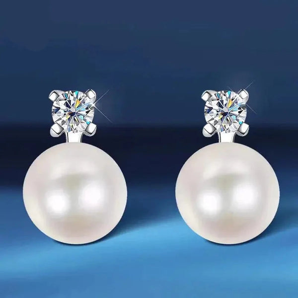 18K WHITE GOLD PLATED SILVER MOISSANITE STUD 0.6 CTW AND PEARL DROP  EARRINGS Moissanite Engagement Rings & Jewelry | Luxus Moissanite