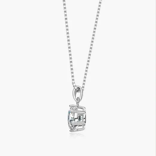 18K WHITE, YELLOW, ROSE GOLD PLATED SILVER MOISSANITE PENDANT NECKLACE 1CT, SINGLE BAIL LINK, BOX CHAIN Moissanite Engagement Rings & Jewelry | Luxus Moissanite
