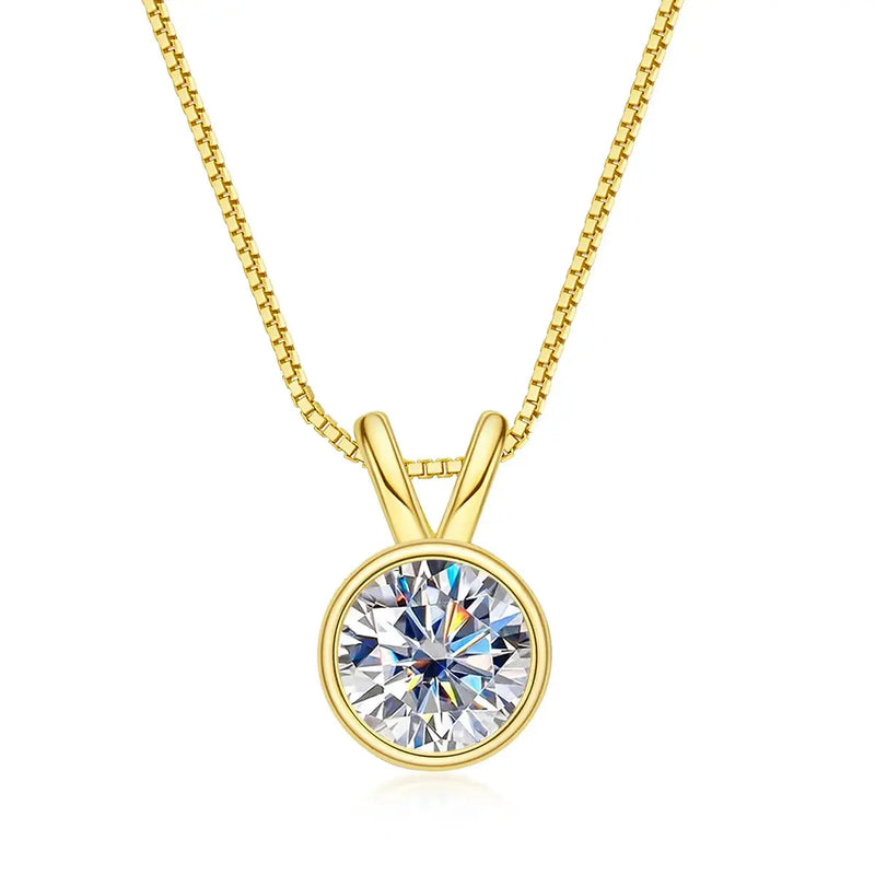 18k GOLD PLATED SILVER BEZEL MOISSANITE PENDANT NECKLACE 1CT OR 2CT SPLIT BAIL LOOP Moissanite Engagement Rings & Jewelry | Luxus Moissanite