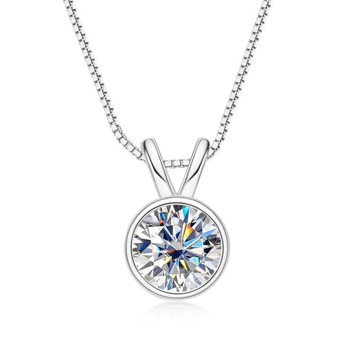 18k GOLD PLATED SILVER BEZEL MOISSANITE PENDANT NECKLACE 1CT OR 2CT SPLIT BAIL LOOP Moissanite Engagement Rings & Jewelry | Luxus Moissanite