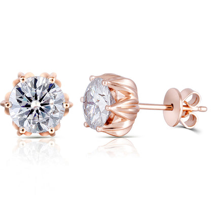 18k Rose Gold Lotus Flower Moissanite Stud Earrings 2ctw Moissanite Engagement Rings & Jewelry | Luxus Moissanite