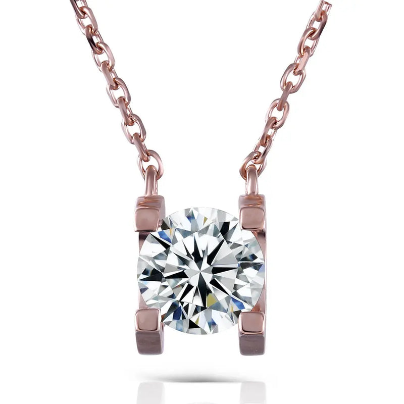 18k Rose Gold Moissanite Necklace 1ct Stone Moissanite Engagement Rings & Jewelry | Luxus Moissanite