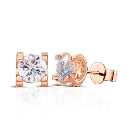 18k Rose Gold Stud Moissanite Earrings 1.6ctw Moissanite Engagement Rings & Jewelry | Luxus Moissanite |  Rose Gold Studs 