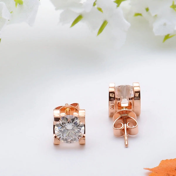 18k Rose Gold Stud Moissanite Earrings 1.6ctw Moissanite Engagement Rings & Jewelry | Luxus Moissanite