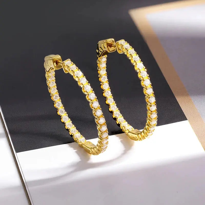 18k WHITE GOLD PLATED SILVER 2MM MOISSANITE HOOP EARRINGS 30MM DIAMETER 1.75 CTW Moissanite Engagement Rings & Jewelry | Luxus Moissanite