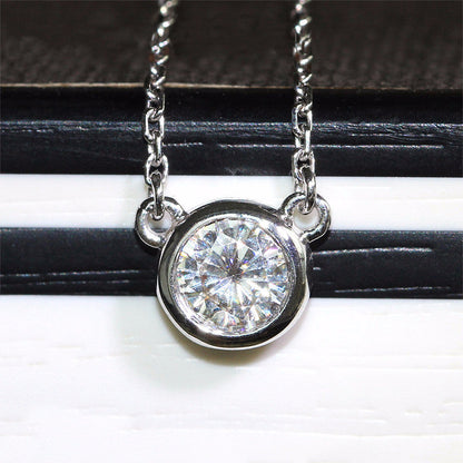 18k White Gold Bezel Set Moissanite Necklace 1ct Moissanite Engagement Rings & Jewelry | moissanite necklace white gold |Luxus Moissanite