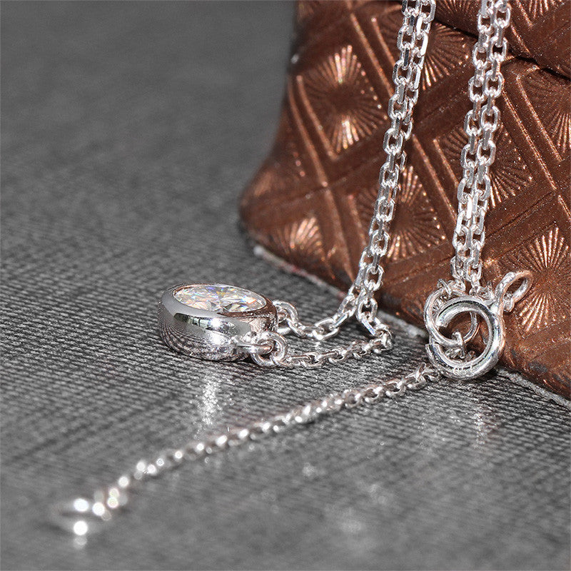 18k White Gold Bezel Set Moissanite Necklace 1ct Moissanite Engagement Rings & Jewelry | moissanite necklace white gold |Luxus Moissanite