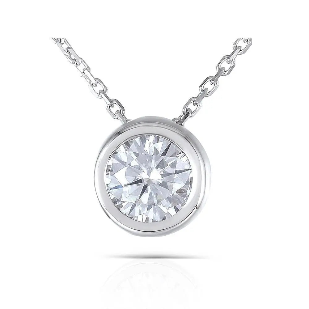 18k White Gold Bezel Set Moissanite Necklace 1ct Moissanite Engagement Rings & Jewelry | beautiful long necklace | Luxus Moissanite