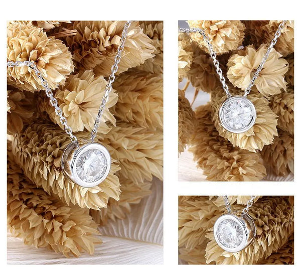 18k White Gold Bezel Set Moissanite Necklace 1ct Moissanite Engagement Rings & Jewelry | beautiful long necklace | Luxus Moissanite