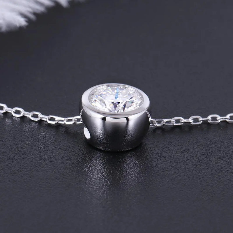 18k White Gold Bezel Set Moissanite Necklace 1ct Moissanite Engagement Rings & Jewelry | beautiful long necklace| Luxus Moissanite