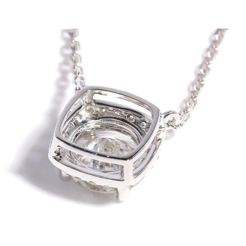 18k White Gold Moissanite Halo Necklace 1ct Center Stone Moissanite Engagement Rings & Jewelry | Luxus Moissanite