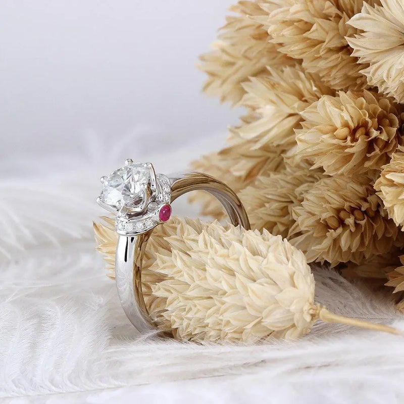 18k White Gold Moissanite Ring 1ct Center Stone Moissanite Engagement Rings & Jewelry | Luxus Moissanite