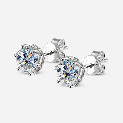 18k White Gold Plated Silver 2ctw Moissanite Stud Earrings- Push Back Moissanite Engagement Rings & Jewelry | Luxus Moissanite | White Gold Stud Earrings Set