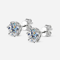 18k White Gold Plated Silver 2ctw Moissanite Stud Earrings- Push Back Moissanite Engagement Rings & Jewelry | Luxus Moissanite