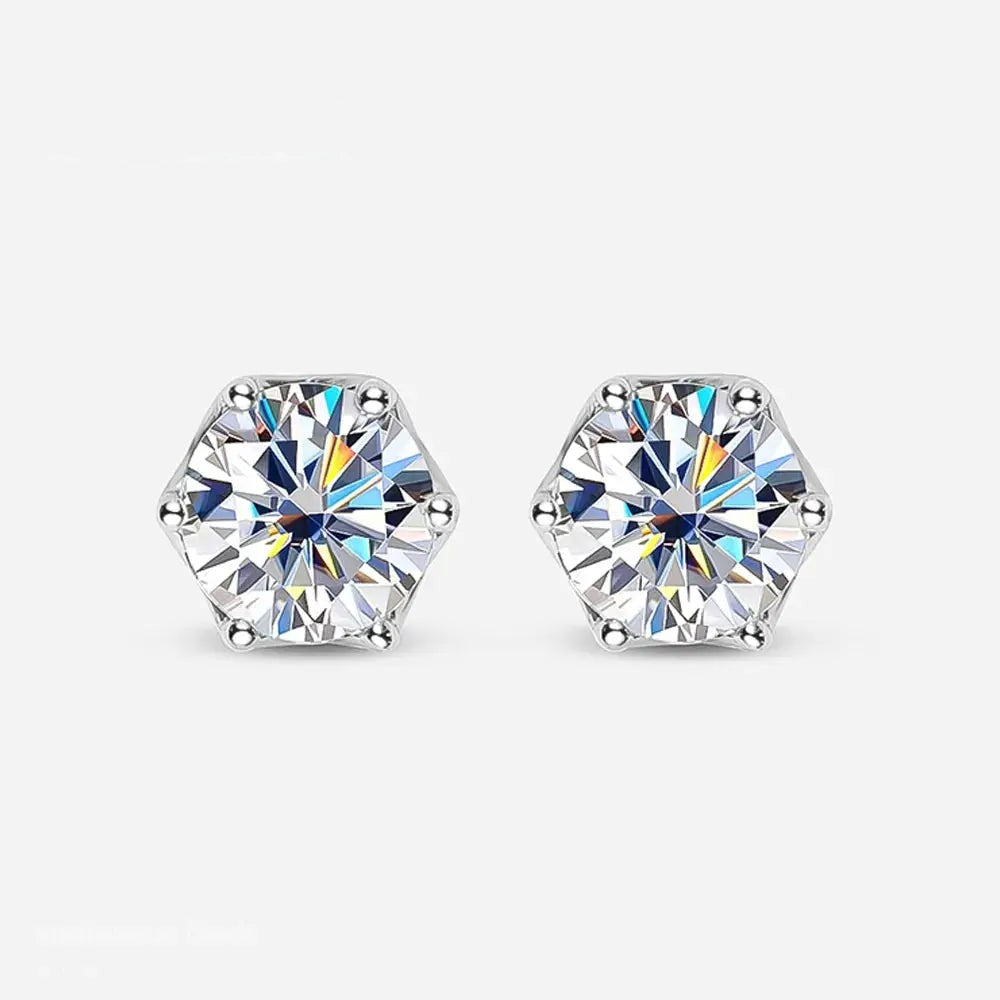 18k White Gold Plated Silver 2ctw Moissanite Stud Earrings- Push Back Moissanite Engagement Rings & Jewelry | Luxus Moissanite