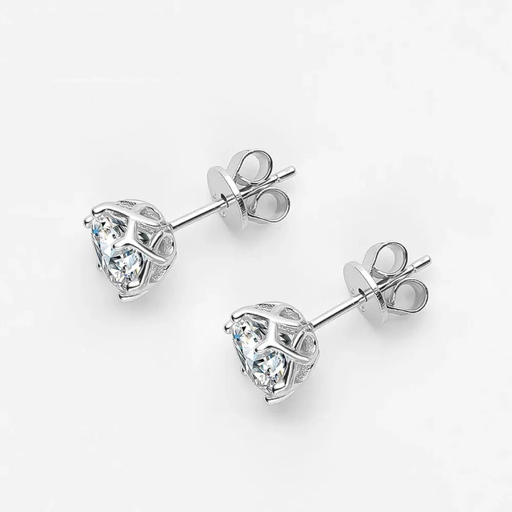 18k White Gold Plated Silver 2ctw Moissanite Stud Earrings- Push Back Moissanite Engagement Rings & Jewelry | Luxus Moissanite | White Gold Stud Earrings Set