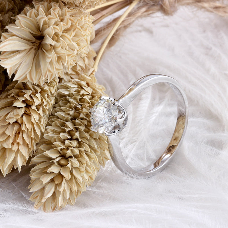 18k White Gold Solitaire Moissanite Ring 1ct Moissanite Engagement Rings & Jewelry | Luxus Moissanite