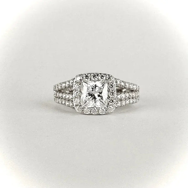 925 SILVER THROUGH THICK AND THIN RING W/ 1CT SQUARE HALO CUT MOISSANITE AND POETRY CARD Moissanite Engagement Rings & Jewelry | Luxus Moissanite