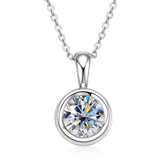 925 SILVER BEZEL SET MOISSANITE PENDANT NECKLACE 2CT Moissanite Engagement Rings & Jewelry | Luxus Moissanite