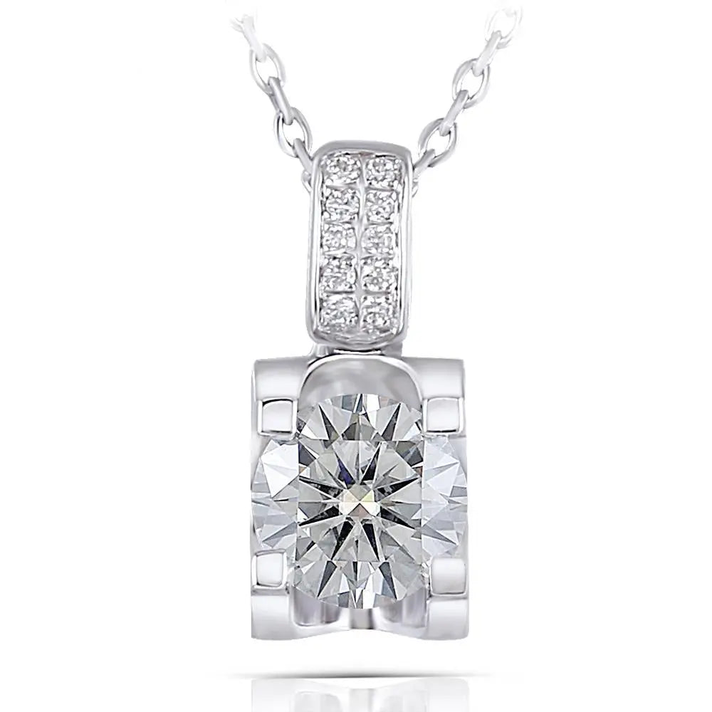 Moissanite Necklace Platinum Plated Silver 1.04ct Total Moissanite Engagement Rings & Jewelry | Beautiful Expensive Necklaces | Luxus Moissanite