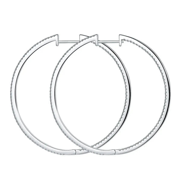 PLATINUM PLATED SILVER 1.1MM MOISSANITE LARGE HOOP EARINGS 50MM DIAMETER 1.5CTW Moissanite Engagement Rings & Jewelry | Luxus Moissanite