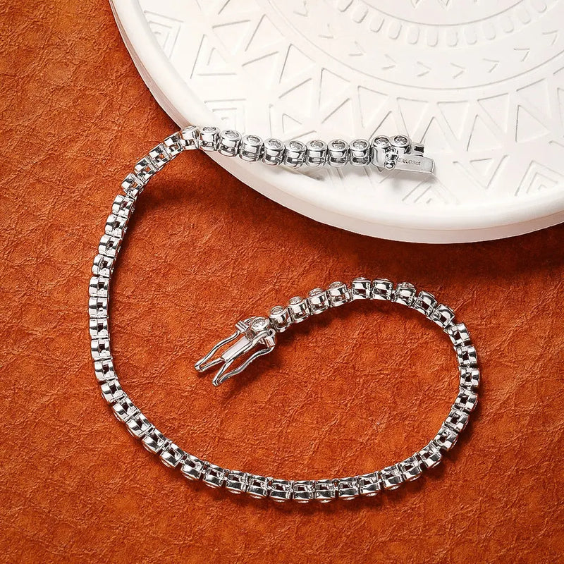 Plated 925 Silver Bezel Set Moissanite Tennis Bracelet Moissanite Engagement Rings & Jewelry | Luxus Moissanite