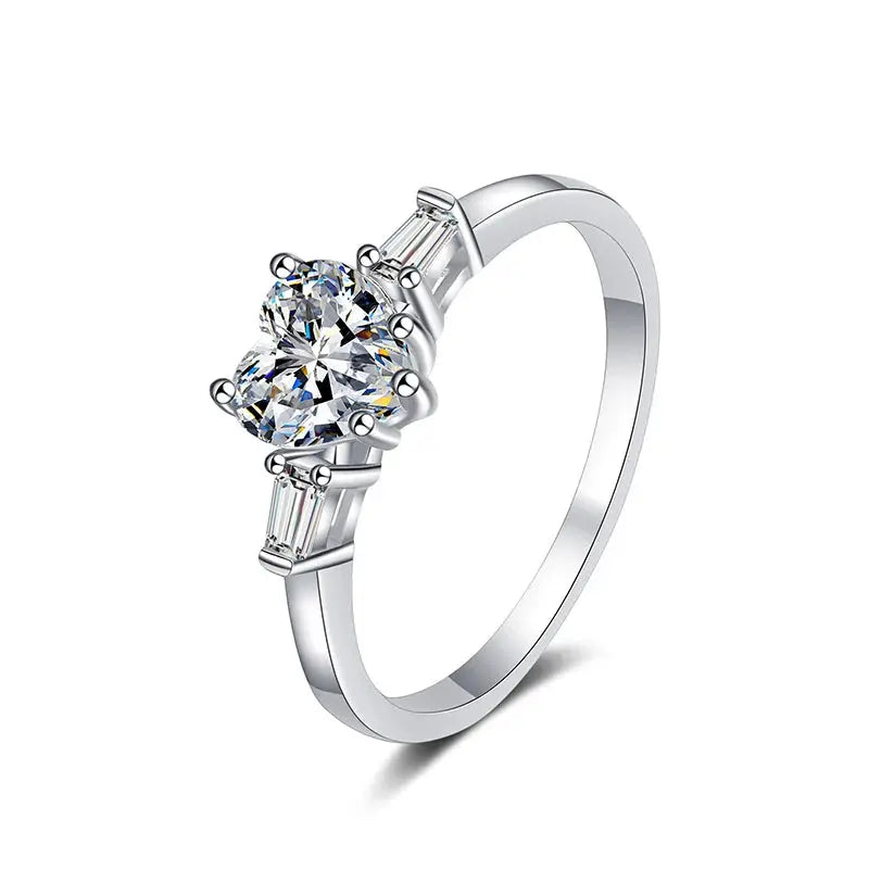 Platinum Plated Silver 3 Stone Heart Moissanite Ring 1.2ct Total Moissanite Engagement Rings & Jewelry | Luxus Moissanite