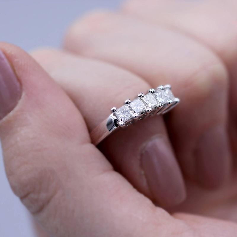 Platinum Plated Silver 5 Stone Moissanite Anniversary Ring 0.3ct Moissanite Engagement Rings & Jewelry | Luxus Moissanite