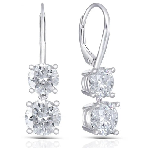 Platinum Plated Silver Drop Moissanite Earrings 2.1ctw Moissanite Engagement Rings & Jewelry | Silver Drop Earrings 
 | Luxus Moissanite