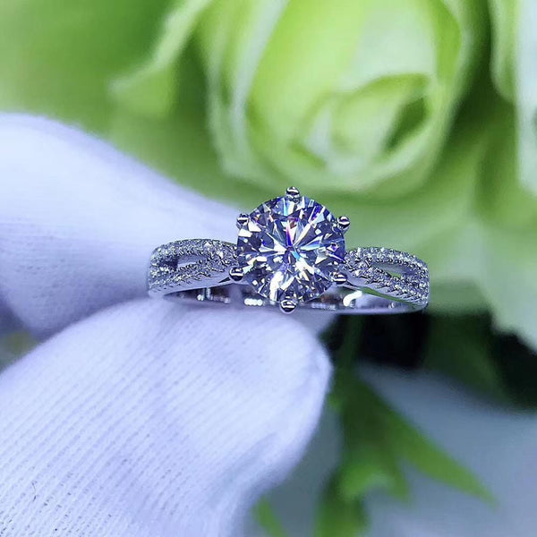 Platinum Plated Silver Dual Band Moissanite Ring 1ct Moissanite Engagement Rings & Jewelry - Dual Band Engagement Ring  | Luxus Moissanite
