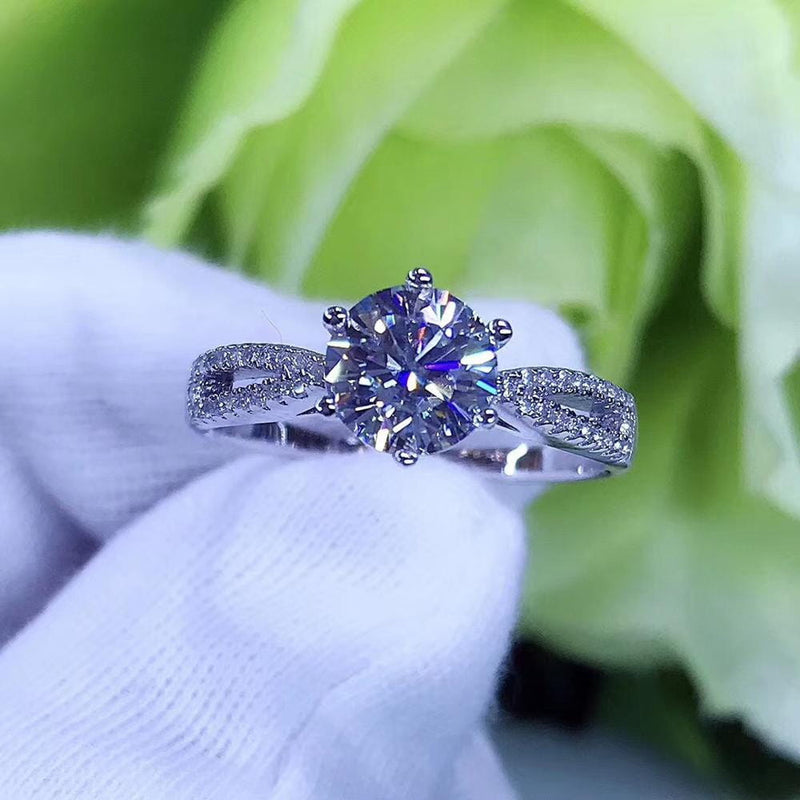 Platinum Plated Silver Dual Band Moissanite Ring 1ct Moissanite Engagement Rings & Jewelry, Dual Band Engagement Ring  | Luxus Moissanite