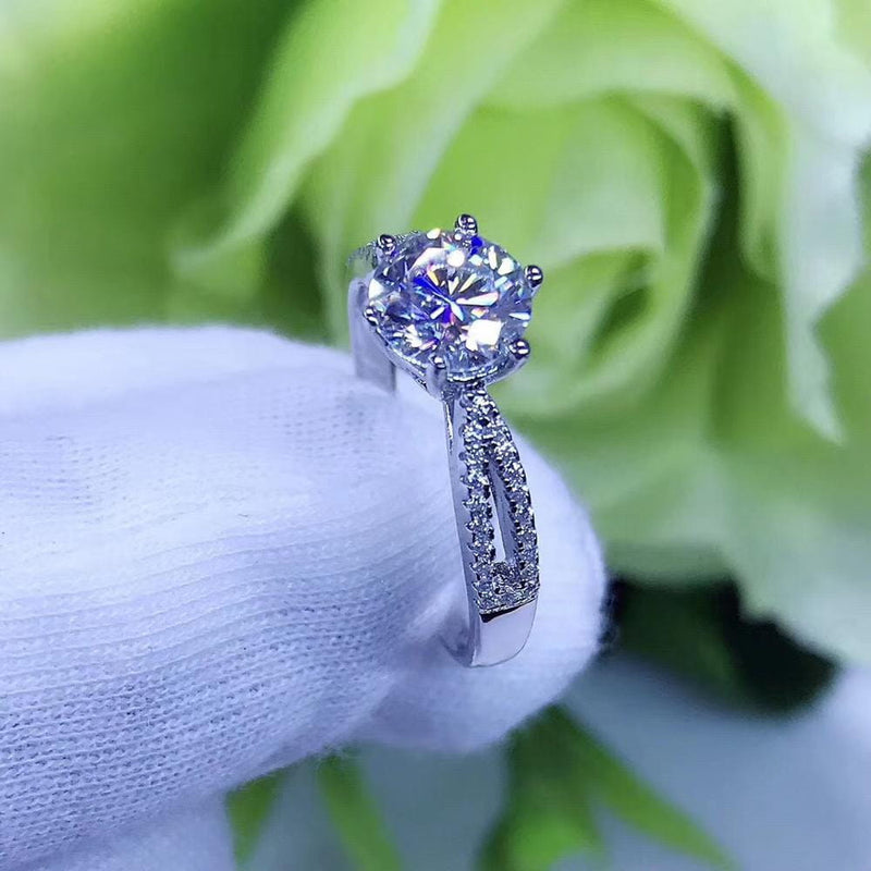 Platinum Plated Silver Dual Band Moissanite Ring 1ct Moissanite Engagement Rings & Jewelry - Dual Band Engagement Ring | Luxus Moissanite