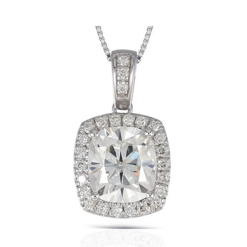 Platinum Plated Silver Halo Moissanite Necklace 2.18ct Total Moissanite Engagement Rings & Jewelry | Luxus Moissanite | Pretty Woman Necklace 