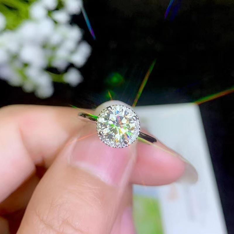 Platinum Plated Silver Halo Moissanite Ring 1ct - 2ct Center Stones Moissanite Engagement Rings & Jewelry - Moissanite Ring 1 Carat| Luxus Moissanite