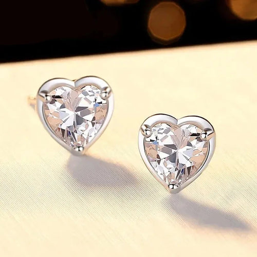 Platinum Plated Silver Heart Stud Moissanite Earrings 1.8 ctw Moissanite Engagement Rings & Jewelry | Luxus Moissanite | Stud Earrings Heart